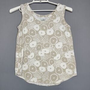 Click by Color Me Cotton 100% Linen Tank Top Womens XS Taupe Ivory Floral